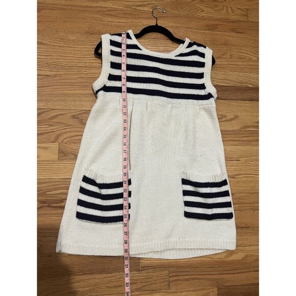 Sleeveless Sweater Dress Size Medium Knit Tunic Wool Blend White And Blue Stripe - Picture 7 of 14